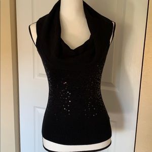 APT 9 Petite Sequin Sleeveless Drape Neck Sweater